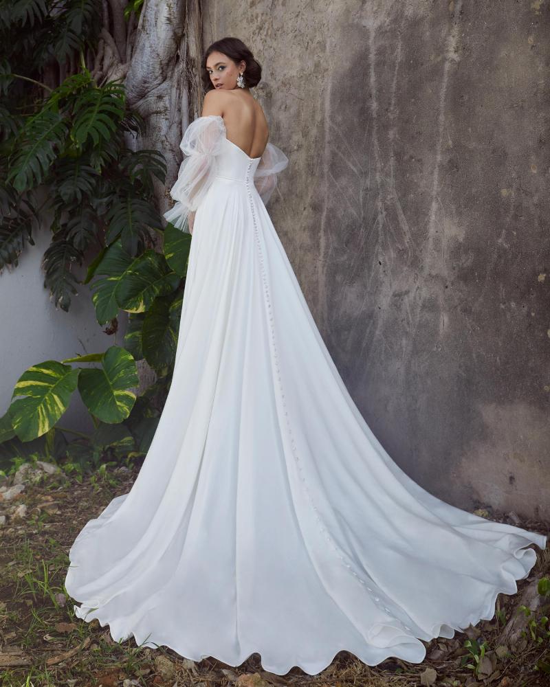 Lp2315 simple a line wedding dress with pockets and detachable sleeves2
